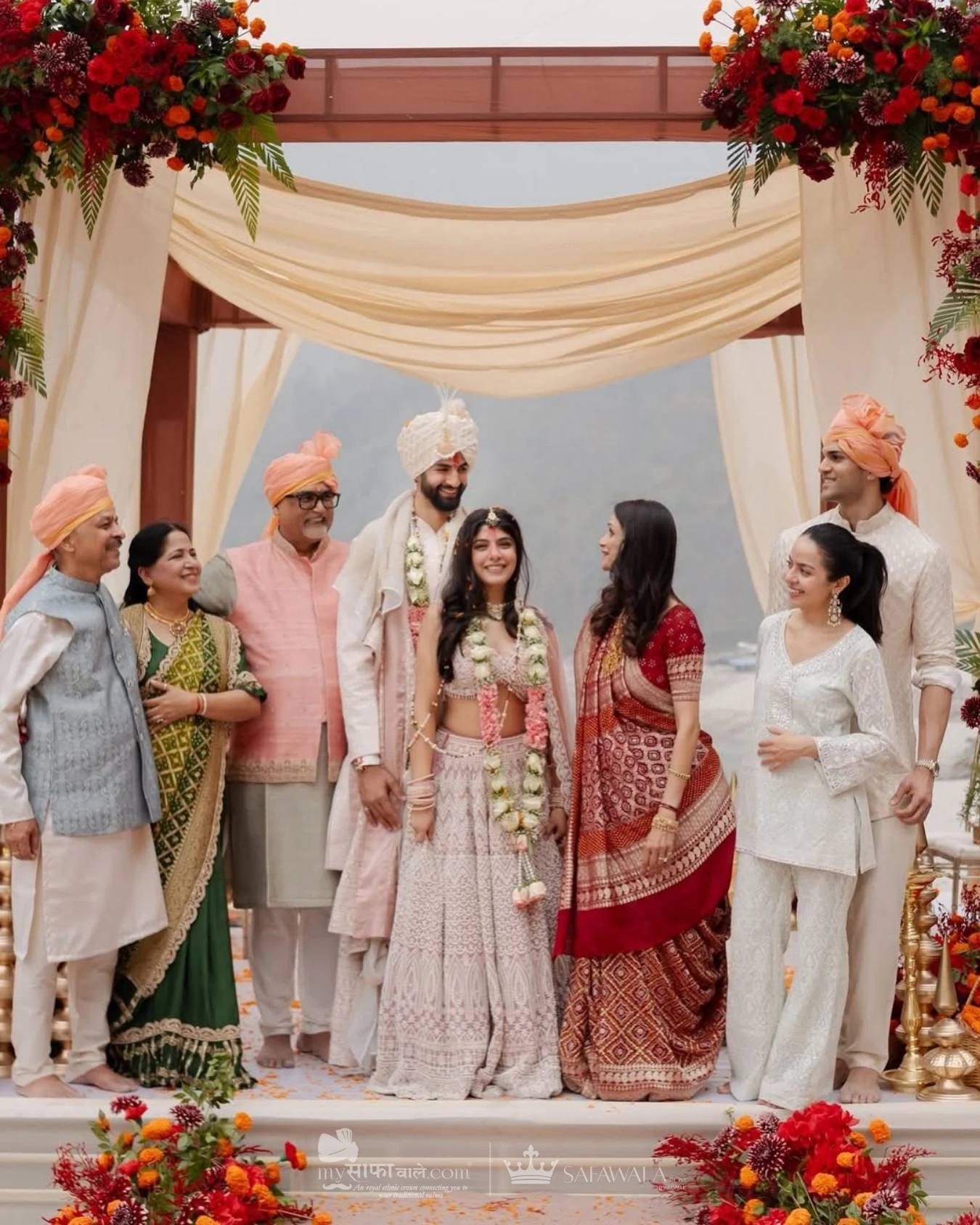 Royal red wedding safa and embroidered groom styling for Ramnagar